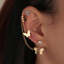 Creative Glossy Butterfly Stud Earrings - Rhinestone Clip Jewelry