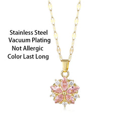 Pink Crystal Sakura Pendant Necklace - Feminine Floral Sparkle