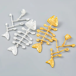 Fish Bone Asymmetric Dangle Earrings - Geometric Zinc Alloy Fashion Jewelry