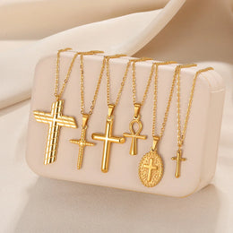Vintage Cross Pendant Necklace - Stainless Steel Christian Jewelry