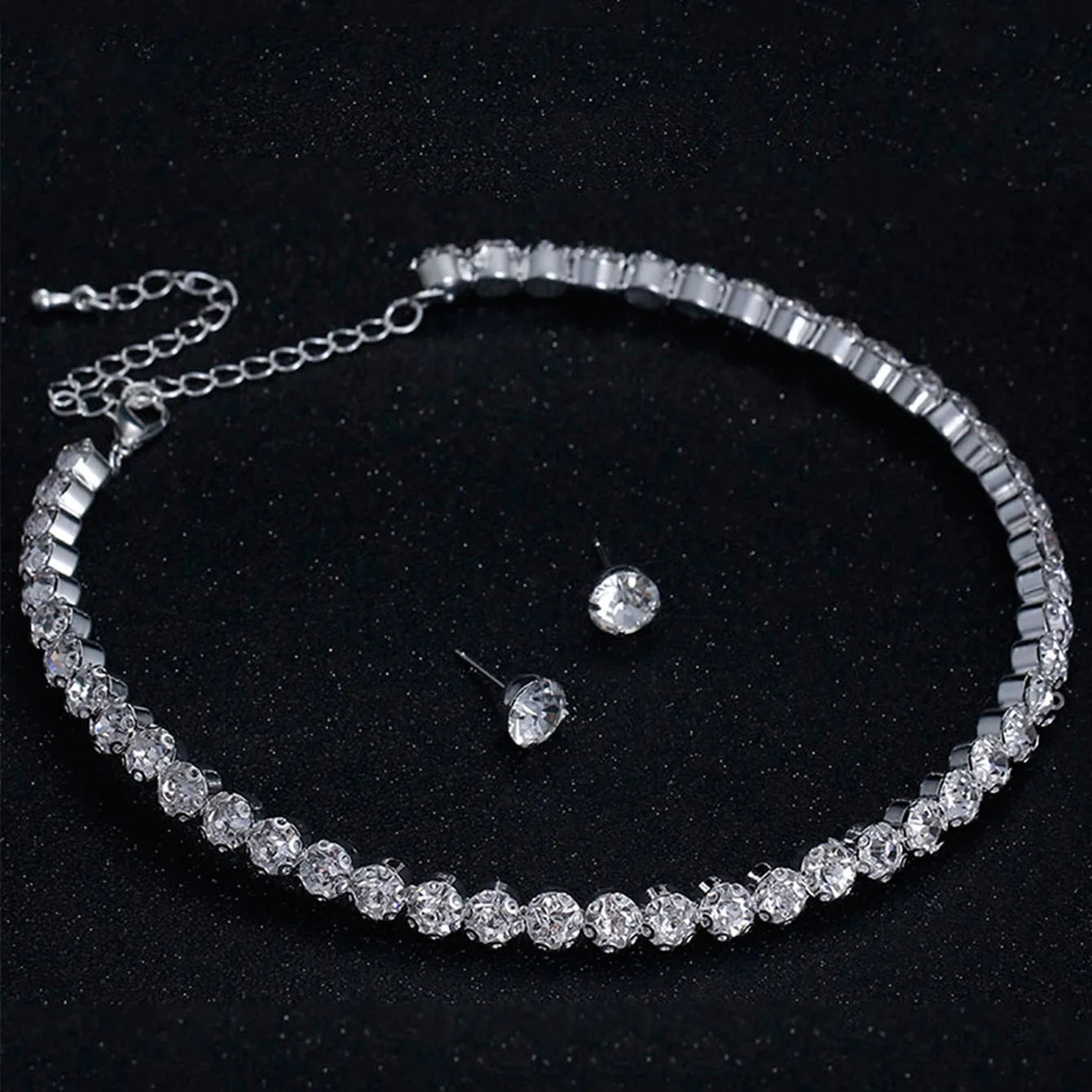 Silver Color Cubic Zircon Wedding Jewelry Set - Bridal Necklace and Earrings