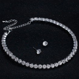 Silver Color Cubic Zircon Wedding Jewelry Set - Bridal Necklace and Earrings