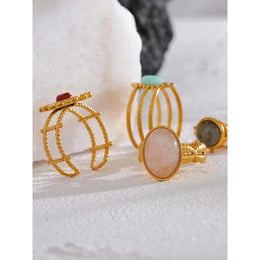 Trendy Stone Layered Ring - Stainless Steel Rhinestone Geometric Jewelry