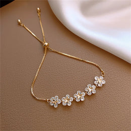 Elegant Inlaid Flower Rhinestone Bracelet - Feminine Sparkle Jewelry