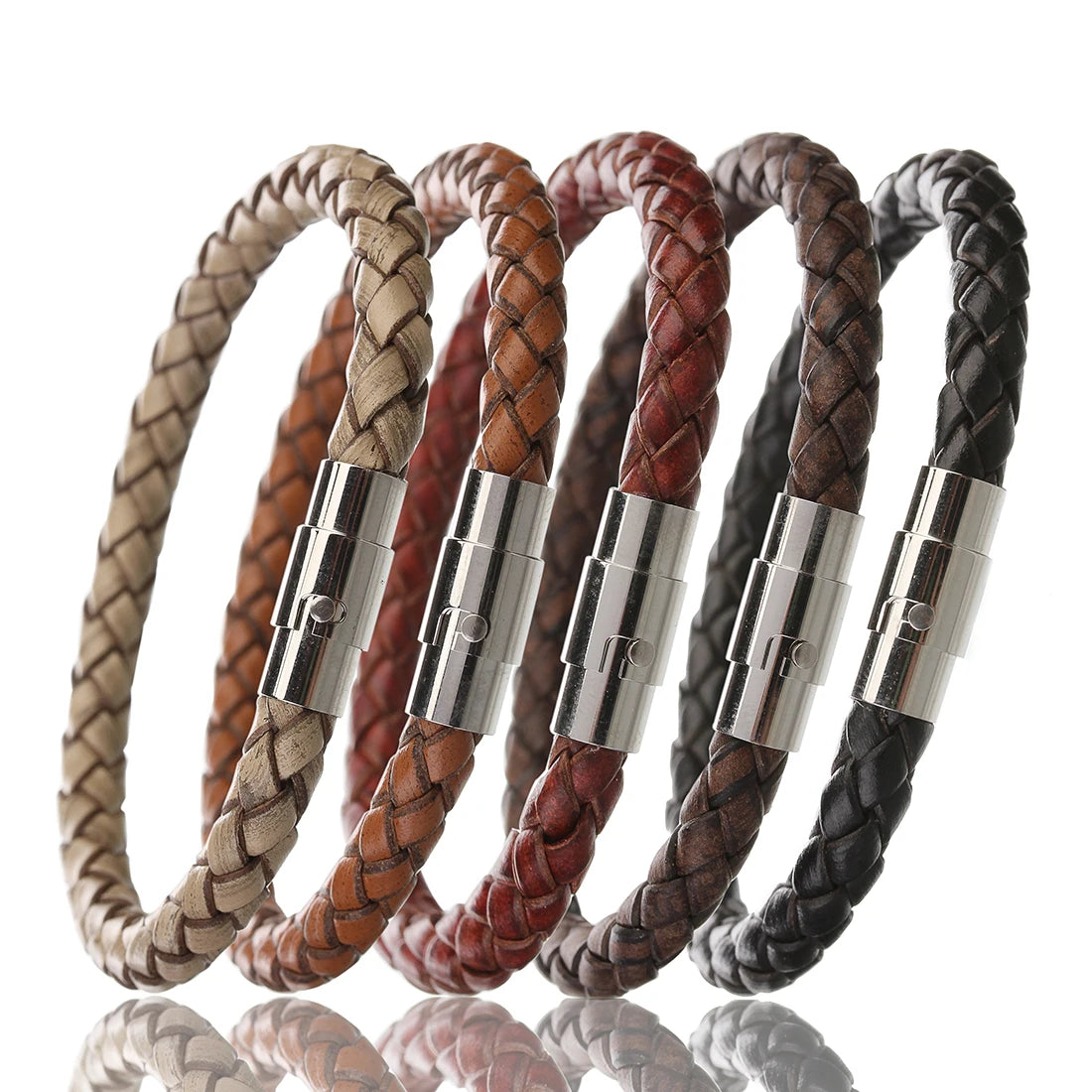 100% Genuine Braided Leather Bracelet - Stainless Steel Fashion Jewelry