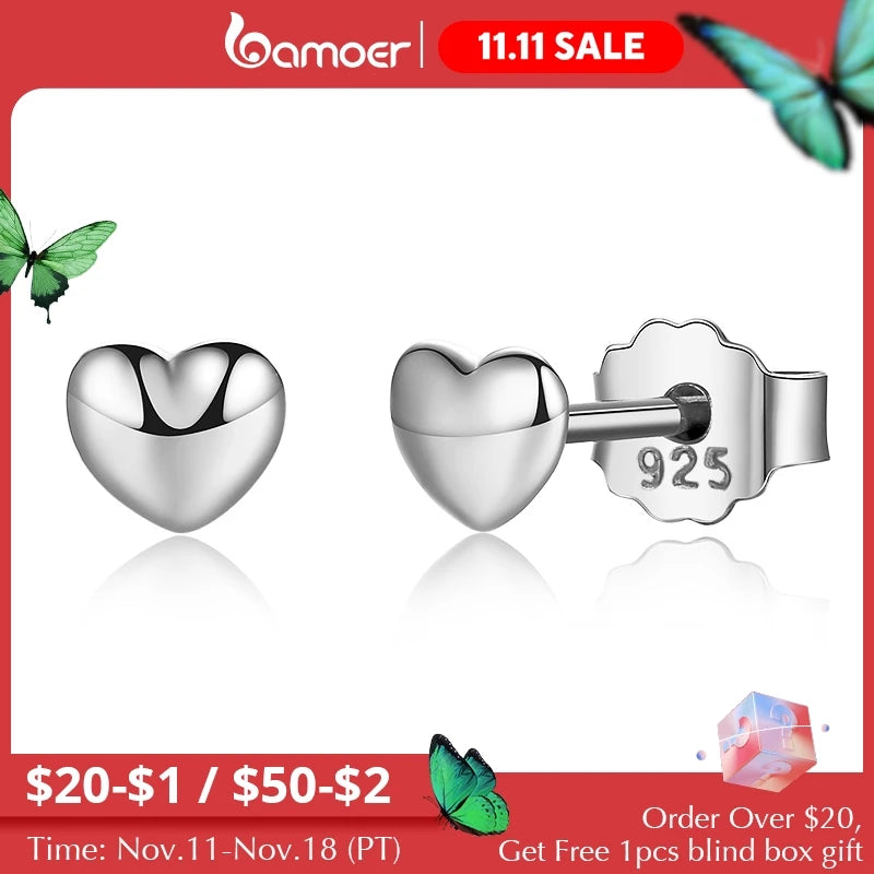 925 Sterling Silver Petite Plain Hearts Stud Earrings - Romantic Jewelry