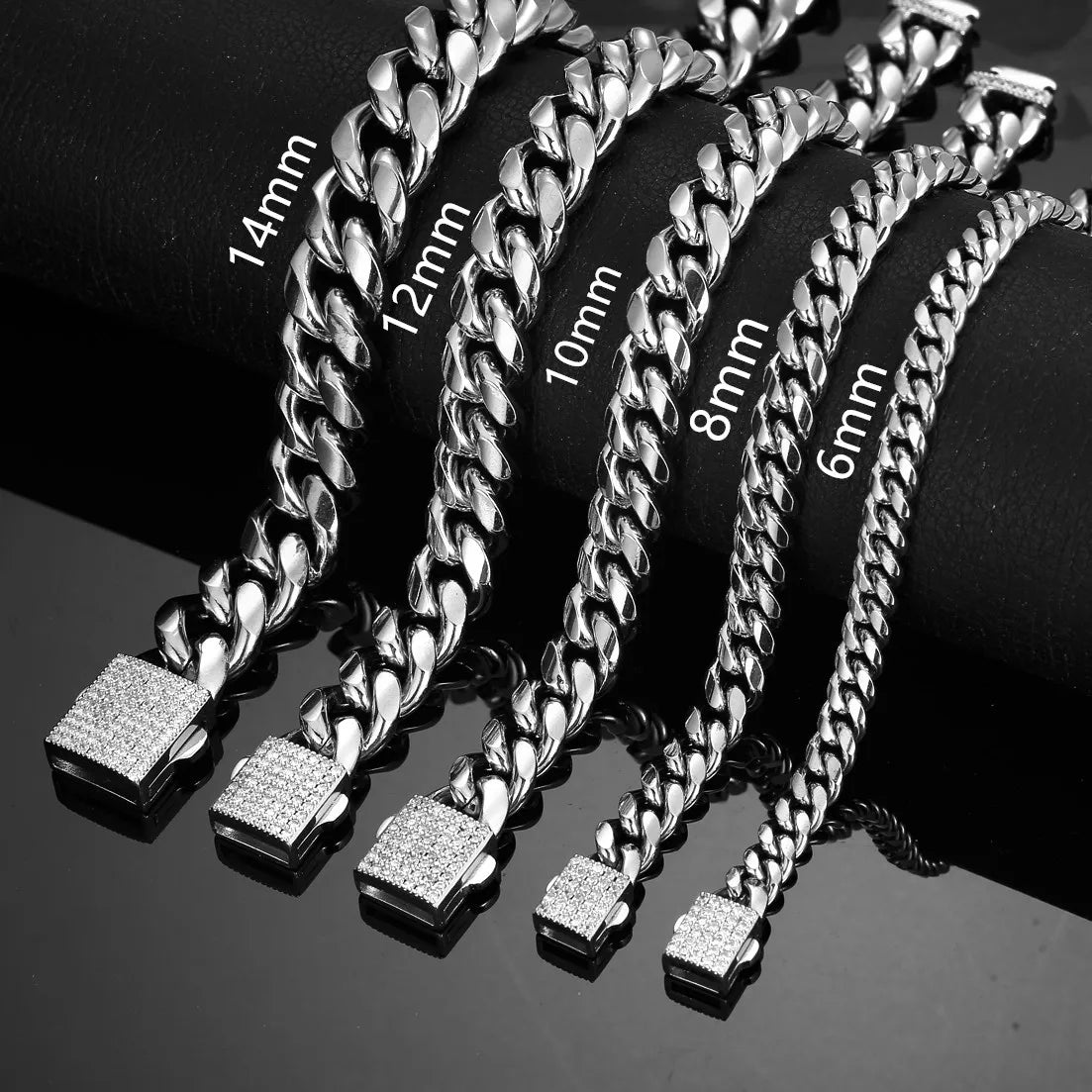 316L Stainless Steel 6mm Crystal Bangle Bracelet - Geometric Link Chain