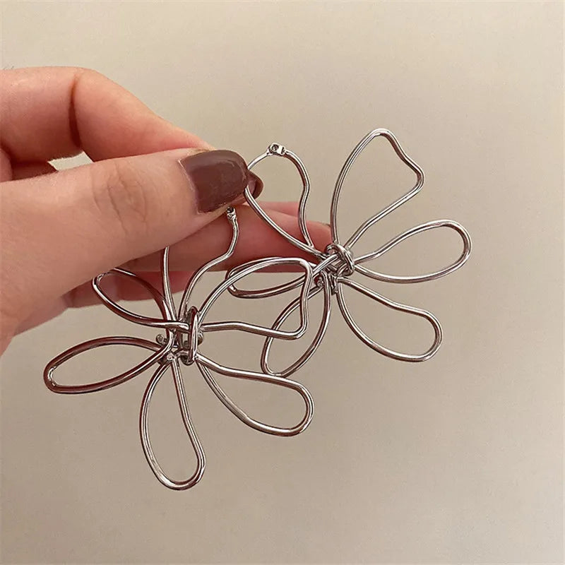 Metal Flower Earrings - Bold Floral Statement Jewelry