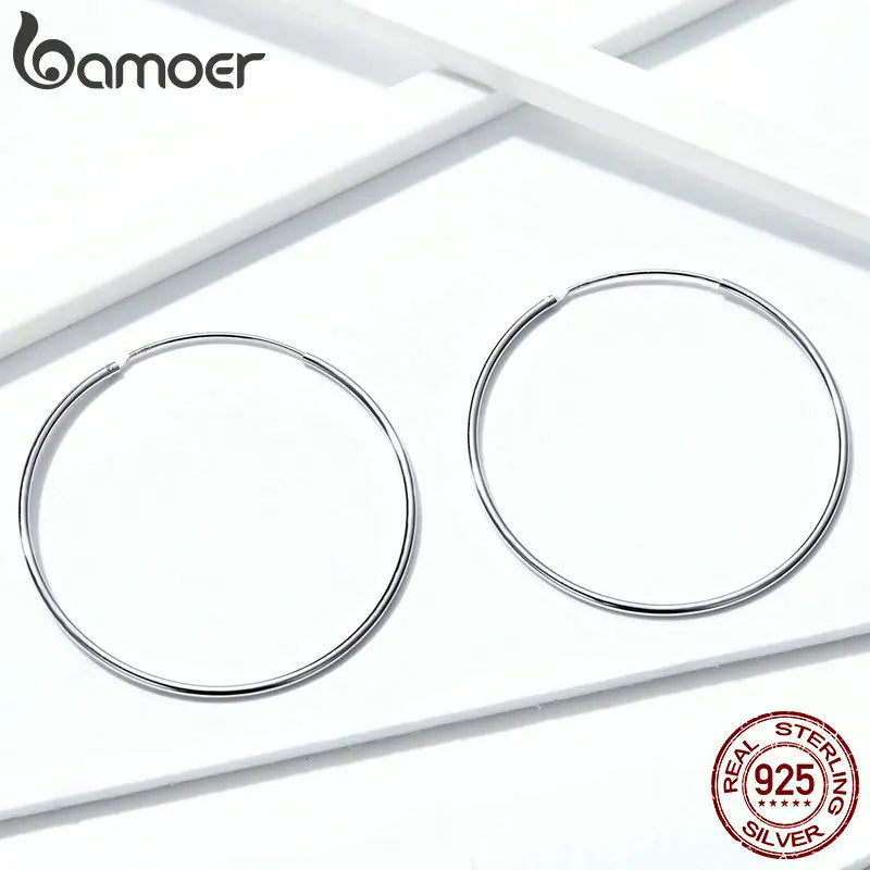 925 Sterling Silver Large Hoop Earrings - Classic Round Statement Jewelry