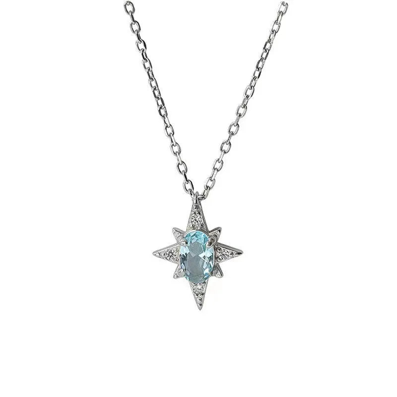 925 Sterling Silver Simple Opal Star Necklace - Celestial Gemstone Jewelry