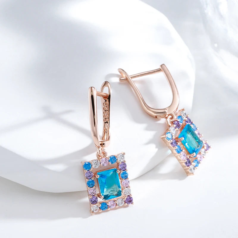 Rose Gold Square Drop Earrings - Cubic Zirconia Antique Fashion Jewelry