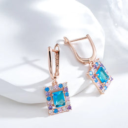 Rose Gold Square Drop Earrings - Cubic Zirconia Antique Fashion Jewelry
