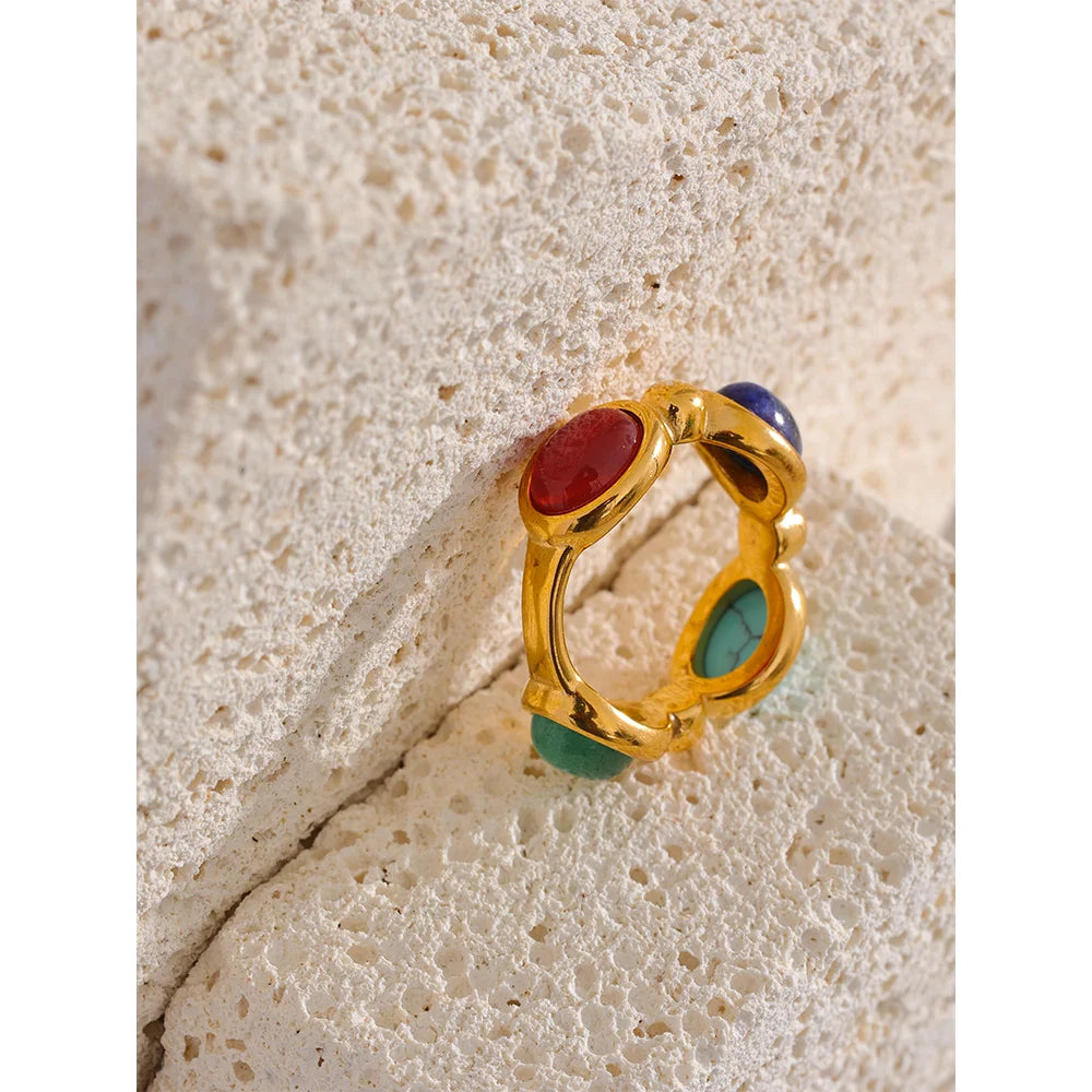 Colorful Agate Stone Ring - Trendy Geometric Party Jewelry