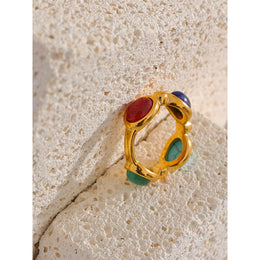 Colorful Agate Stone Ring - Trendy Geometric Party Jewelry