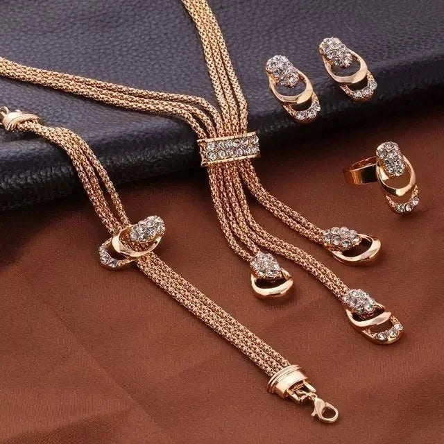 Luxury 4-Piece Classic Jewelry Set - Necklace, Earrings, Ring & Bracelet