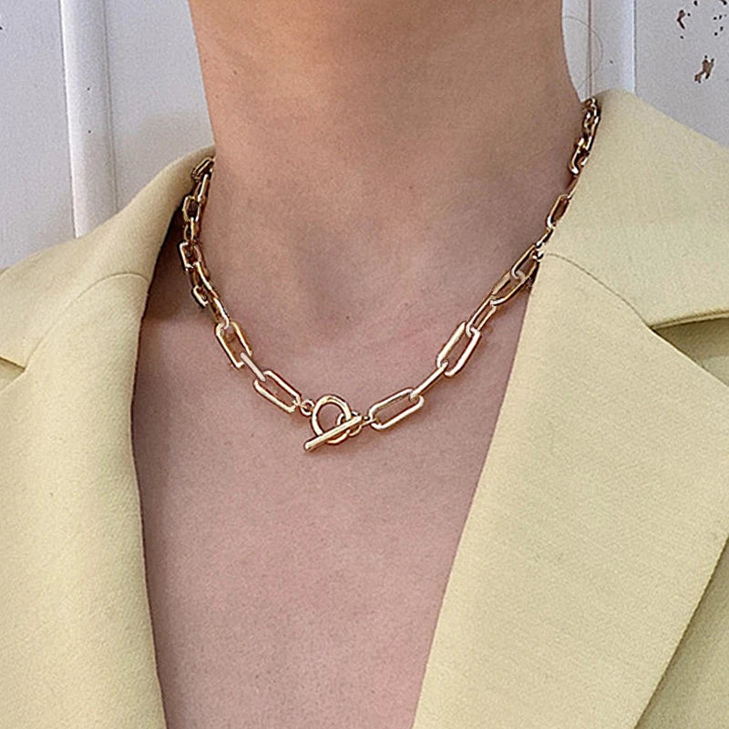 Thick Chain Toggle Clasp Necklace - Modern Statement Jewelry