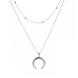 Double Layer Moon Pendant Necklace - Gold-Tone Celestial Jewelry