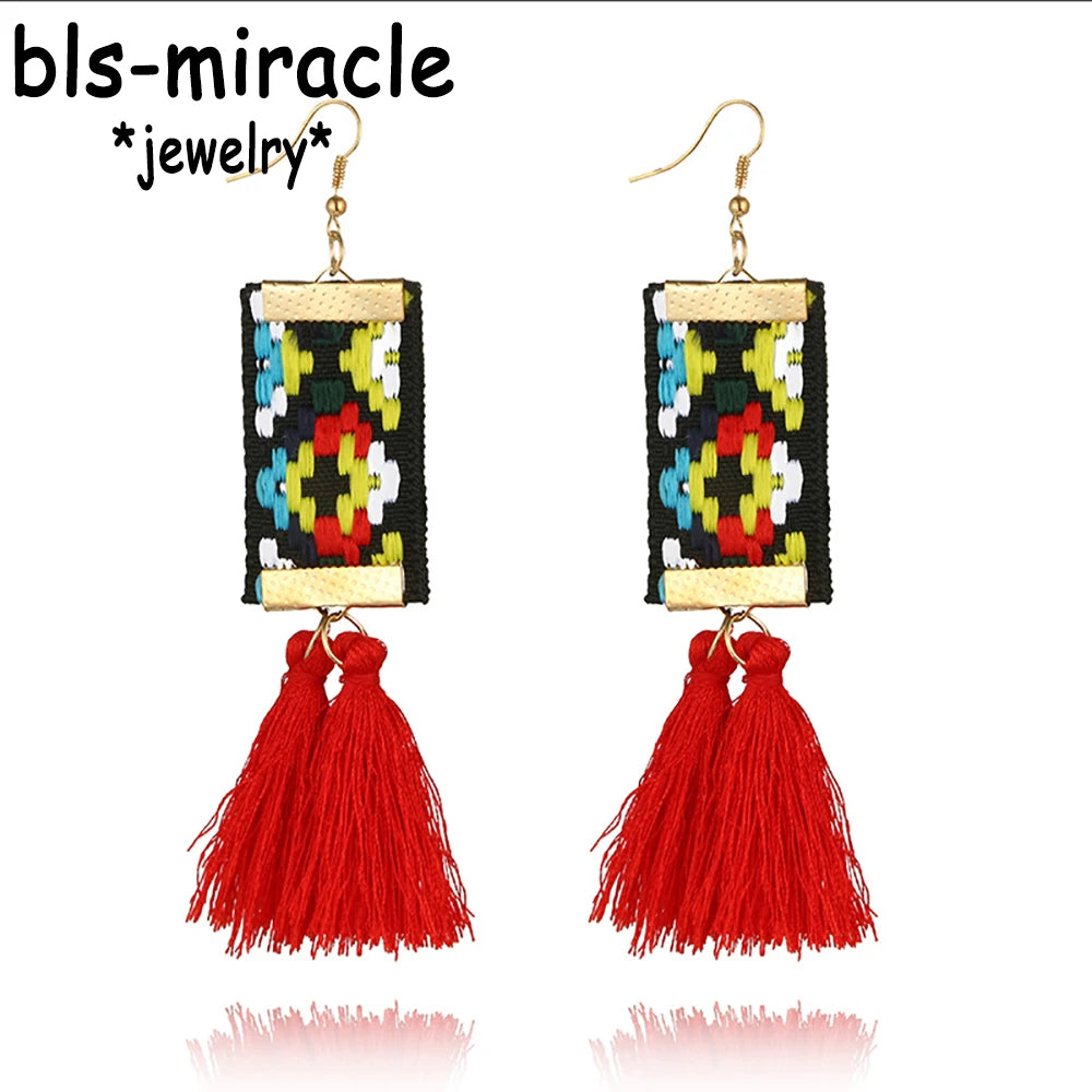 Ethnic Square Earrings - Zinc Alloy Statement Drop Jewelry