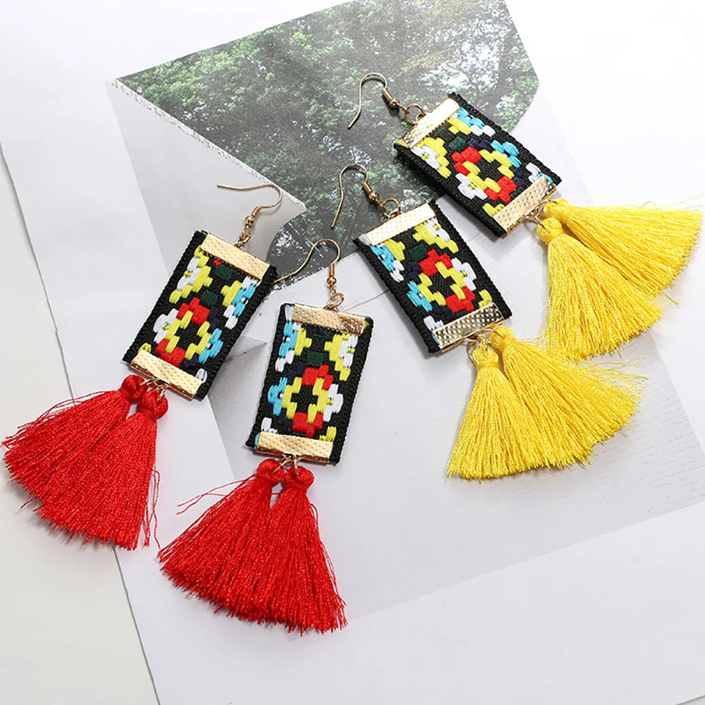 Ethnic Square Earrings - Zinc Alloy Statement Drop Jewelry