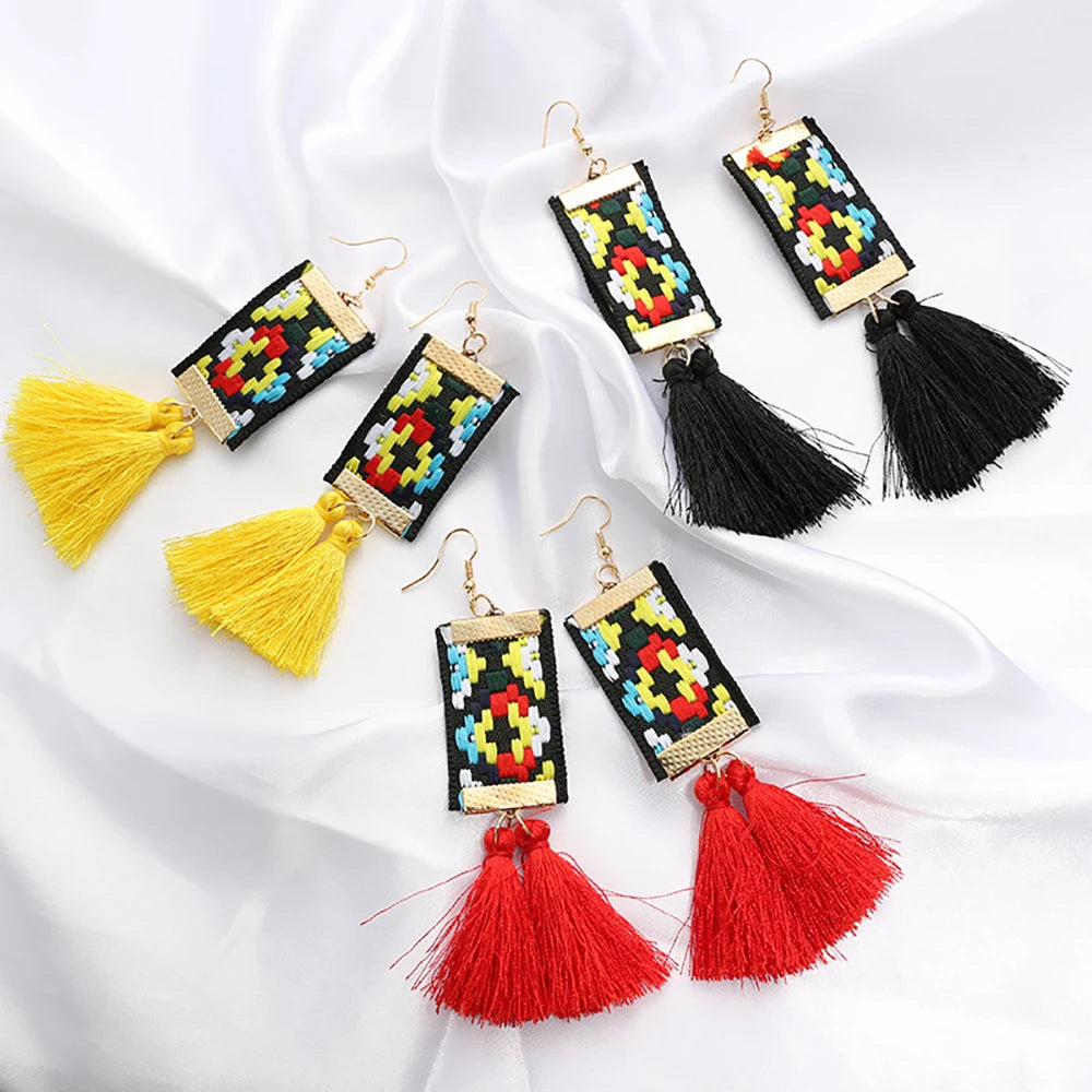 Ethnic Square Earrings - Zinc Alloy Statement Drop Jewelry