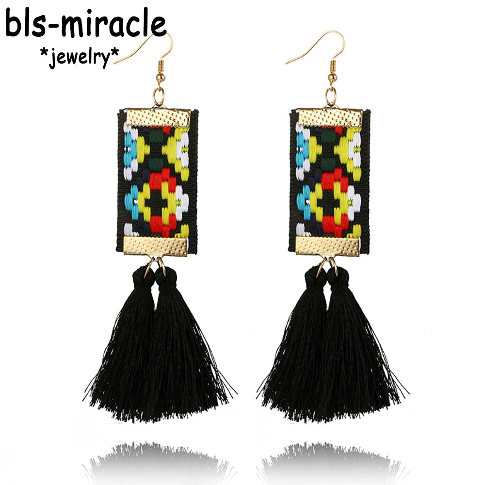 Ethnic Square Earrings - Zinc Alloy Statement Drop Jewelry